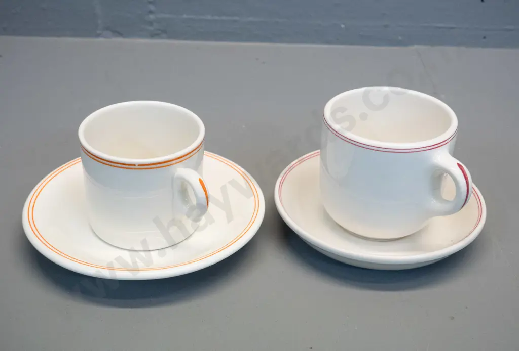 2 Dunn Bennett Burslem cups & saucers, branded Scoular Dunedin, attributed ex-Seacliff Hospital Image 1++