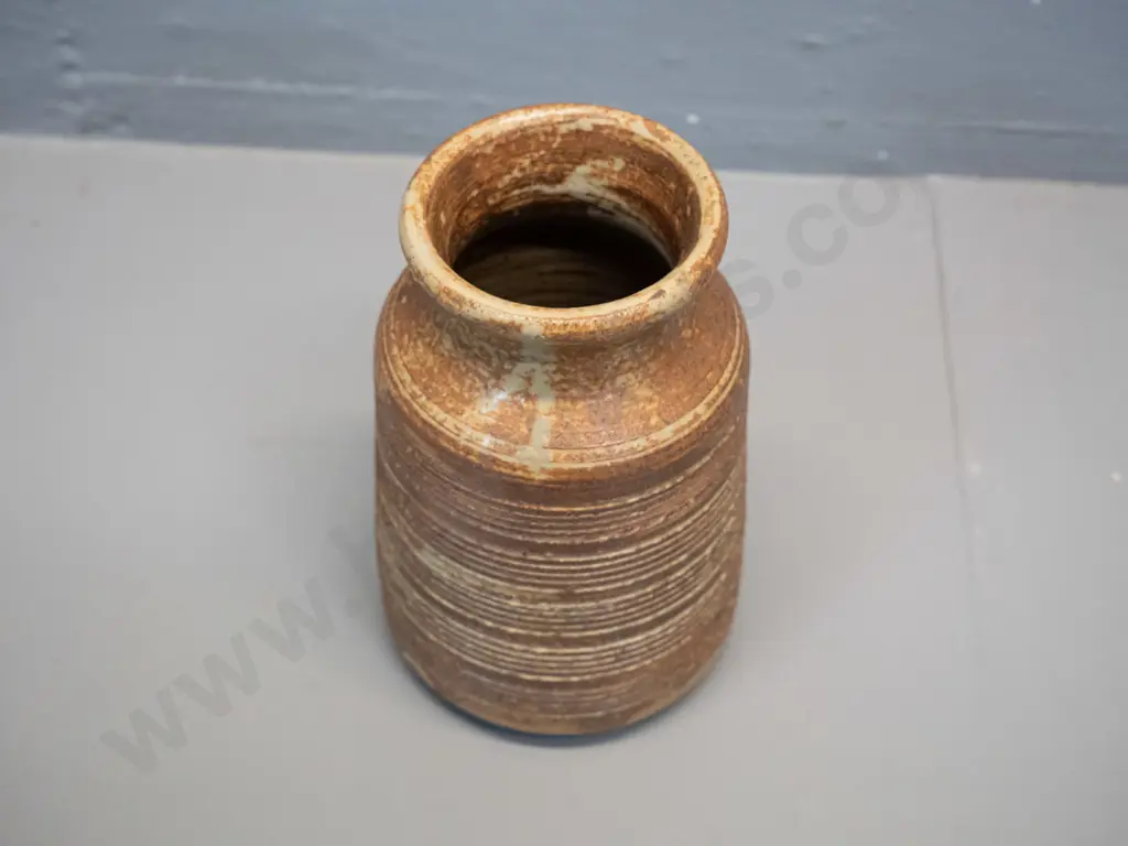 small banded pattern studio pottery vase - unknown maker's mark - see photo H-140 D-90 Image 1++