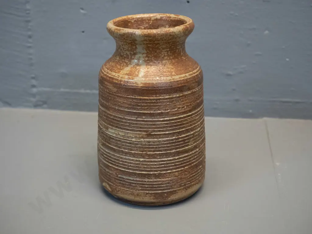 small banded pattern studio pottery vase - unknown maker's mark - see photo H-140 D-90 Image 1++