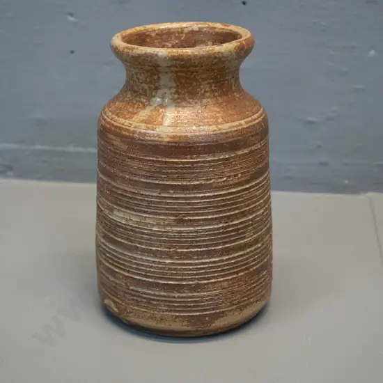 small banded pattern studio pottery vase - unknown maker's mark - see photo H-140 D-90