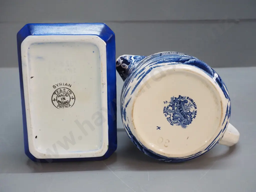 2 pieces English porcelain - TF&S "Syrian" pattern vase H-190 W-140 D-90 (some chips) and a Burleigh Willow pattern Image 1++
