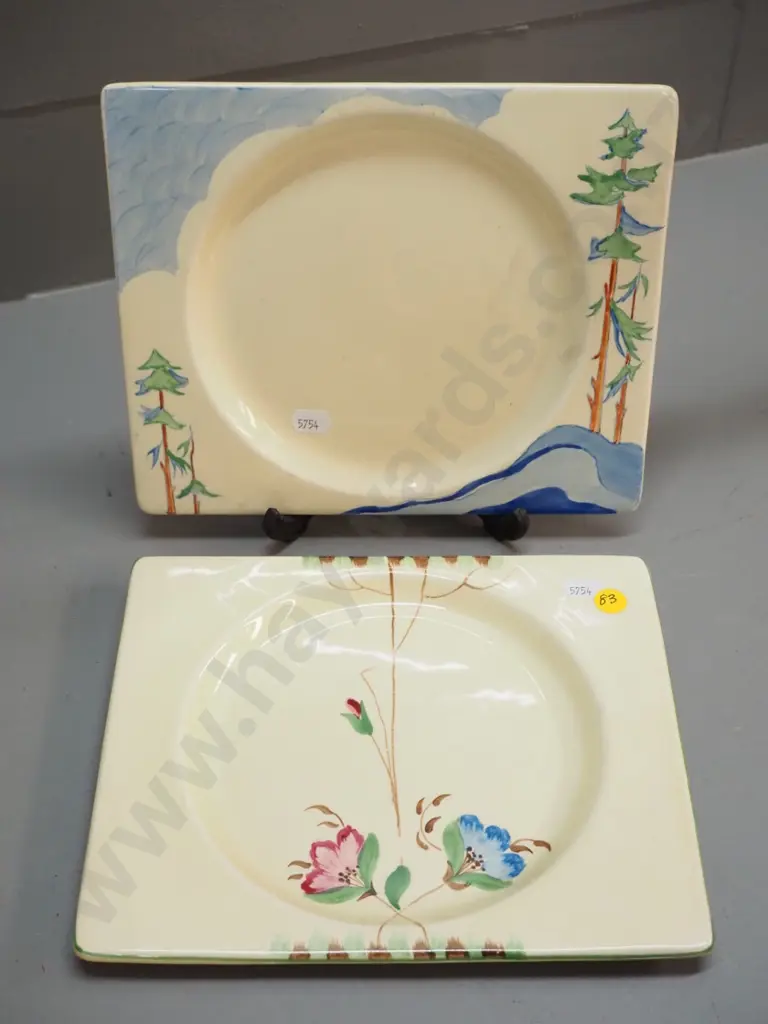 2 Royal Staffordshire Biarritz plates, one with trees marked Clarice Cliff H-180 W-230 Image 1++
