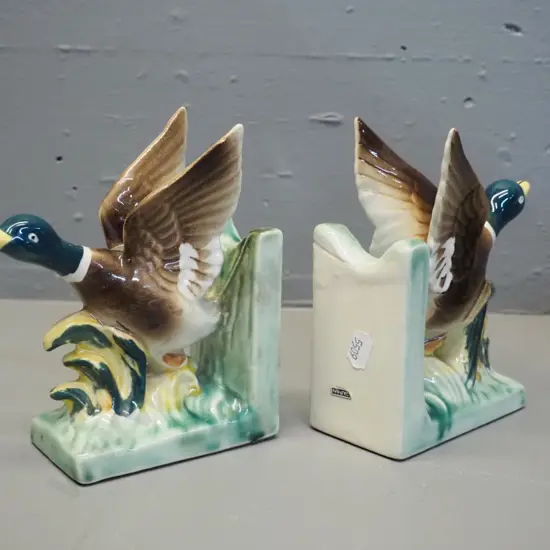 pair of small duck book-ends, Japan label. H-150 L-130