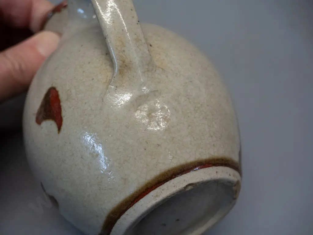 2 NZ studio pottery stoppered sauce bottles - Barry Brickell? See photos of marks, brown H-175 has a few chips to base Image 1++