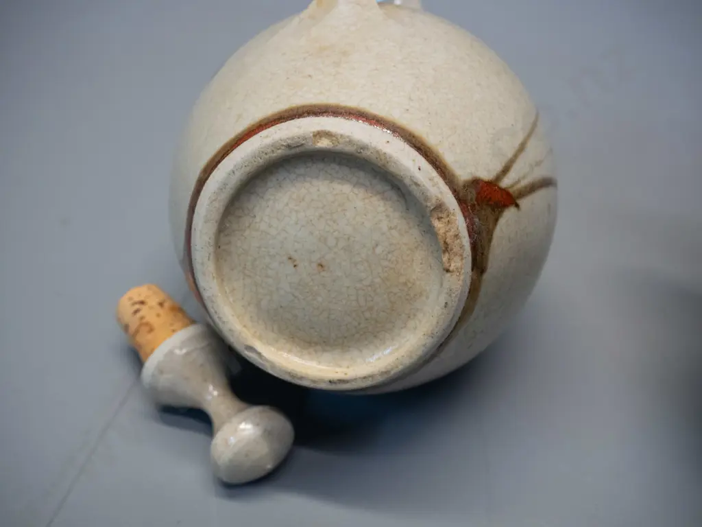 2 NZ studio pottery stoppered sauce bottles - Barry Brickell? See photos of marks, brown H-175 has a few chips to base Image 1++