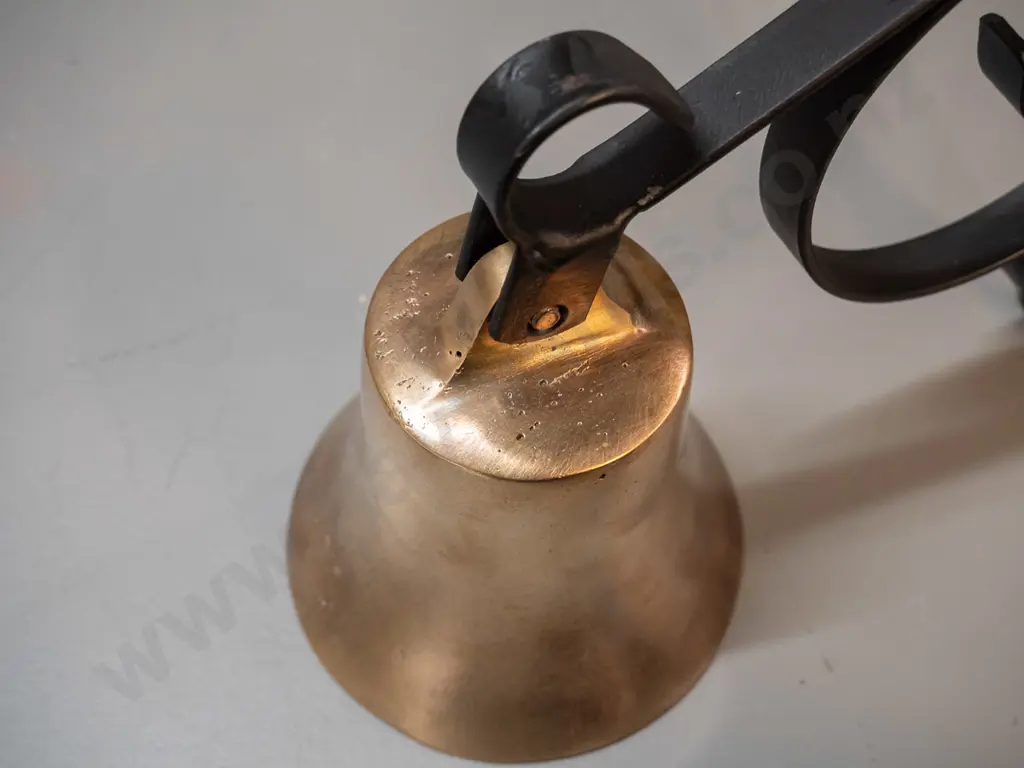 heavy brass bell, no clapper, on painted metal wall mount - bell is H-120 D-120 Image 1++