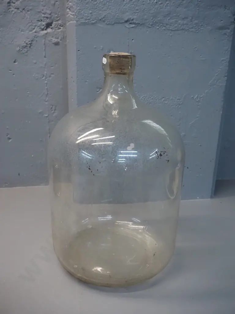 clear glass carboy with cork stopper - needs a good cleaning H-500 D-300 Image 1++