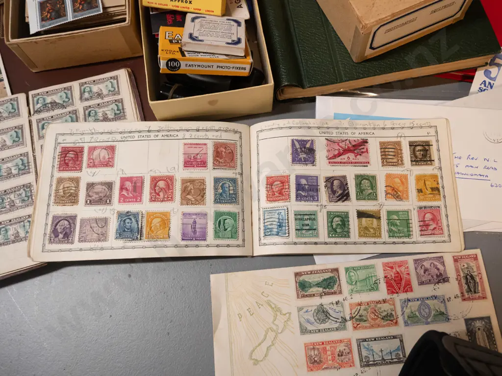 large collection of vintage stamp albums, loose stamps, some first day covers, and a small box of photo corners, Image 1++