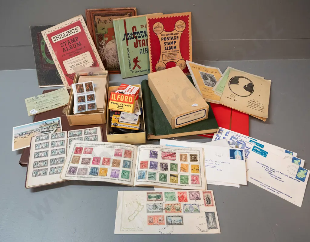 large collection of vintage stamp albums, loose stamps, some first day covers, and a small box of photo corners, Image 1++