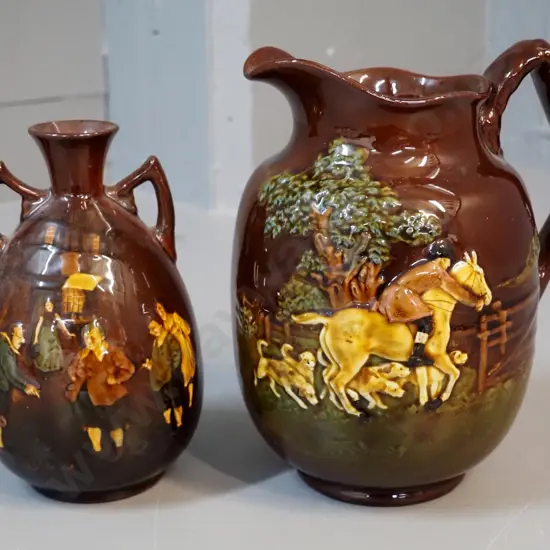 2 Royal Doulton Kingsware items - hunting scene jug H-200 and 2 handled vase
