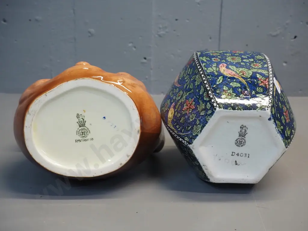 2 pieces of Royal Doulton - John Barleycorn large character jug and a Persian pattern vase w/under-glaze fault to rim - Image 1++