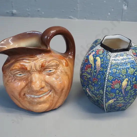 2 pieces of Royal Doulton - John Barleycorn large character jug and a Persian pattern vase w/under-glaze fault to rim -