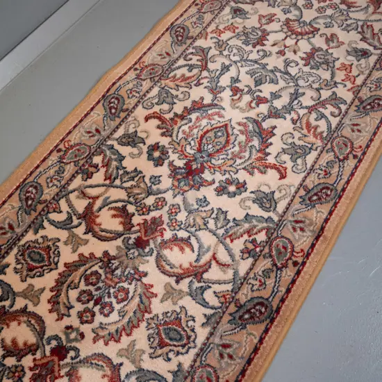 long wool hall runner in traditional Axminster style pattern, with bound edges - a little fraying L5230 W650