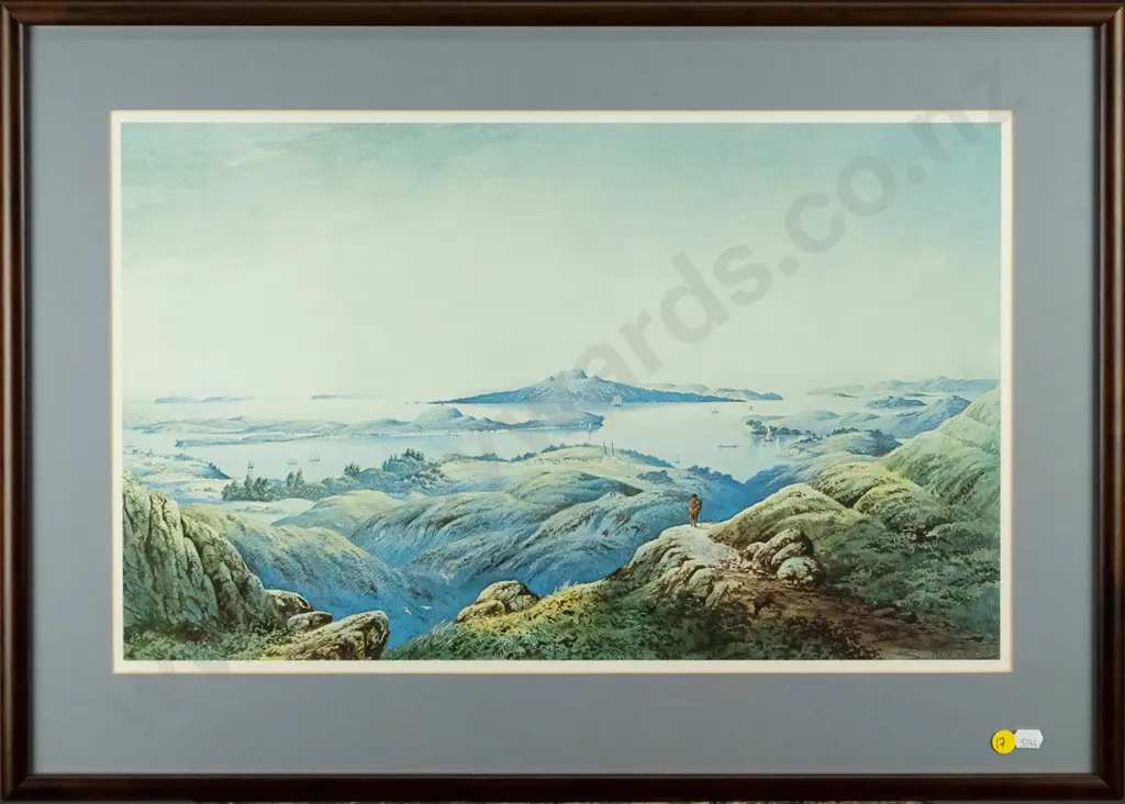 framed historic print - Auckland Harbour 1873 - H-320 W-530 Image 1++