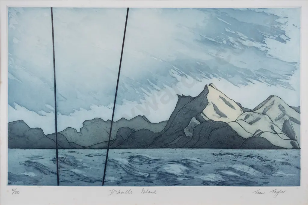Joan Taylor -framed ltd edition print 11/50 "D'Urville Island" (slight foxing) H-260 W-420 Image 1++