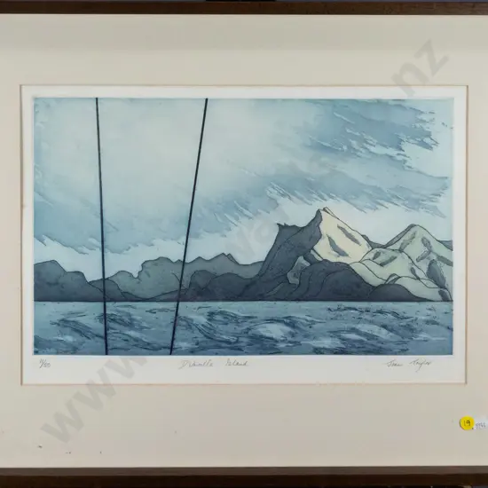 Joan Taylor -framed ltd edition print 11/50 "D'Urville Island" (slight foxing) H-260 W-420