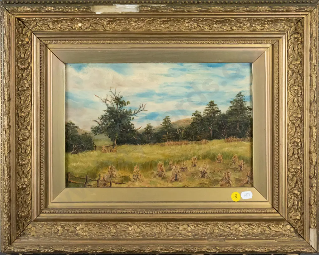 MG Morton -gilt framed oil- pastural scene (damage to frame) H-190 W-280 Image 1++