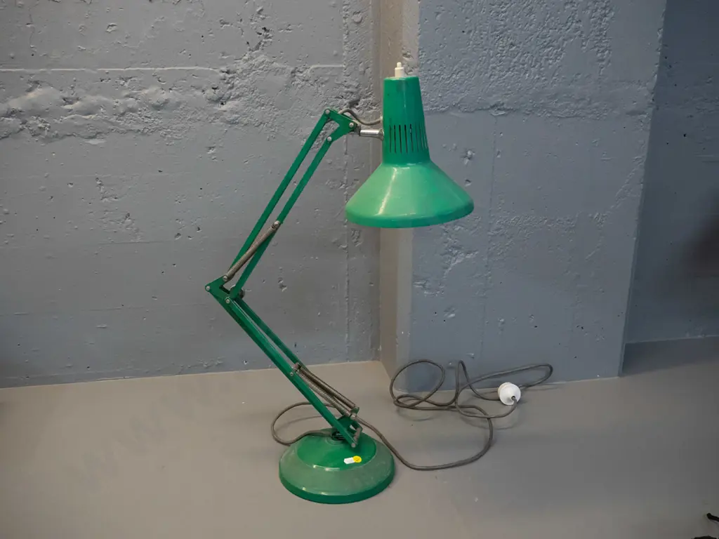Superlux green anglepoise lamp - overall wear paint scratches - shade diameter 185mm Image 1++