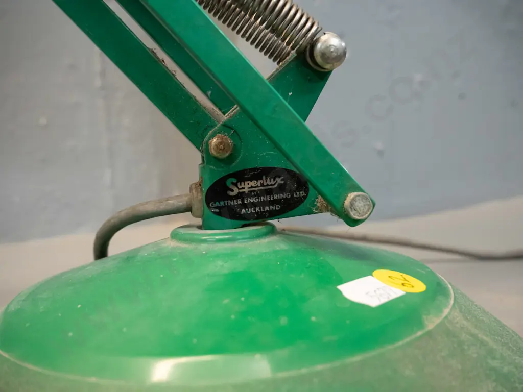 Superlux green anglepoise lamp - overall wear paint scratches - shade diameter 185mm Image 1++