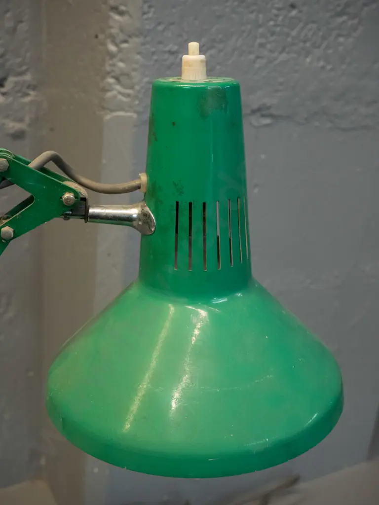 Superlux green anglepoise lamp - overall wear paint scratches - shade diameter 185mm Image 1++
