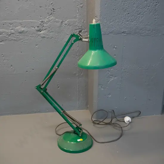 Superlux green anglepoise lamp - overall wear paint scratches - shade diameter 185mm