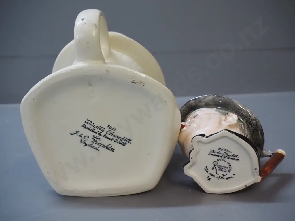 2 Winston Churchill character jugs - Royal Doulton and cream coloured Meakin H-170 Image 1++