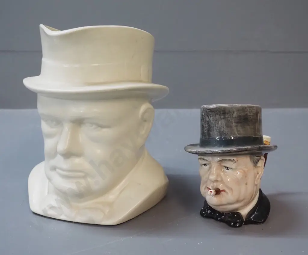 2 Winston Churchill character jugs - Royal Doulton and cream coloured Meakin H-170 Image 1++