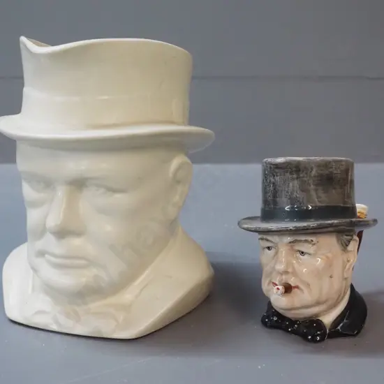 2 Winston Churchill character jugs - Royal Doulton and cream coloured Meakin H-170