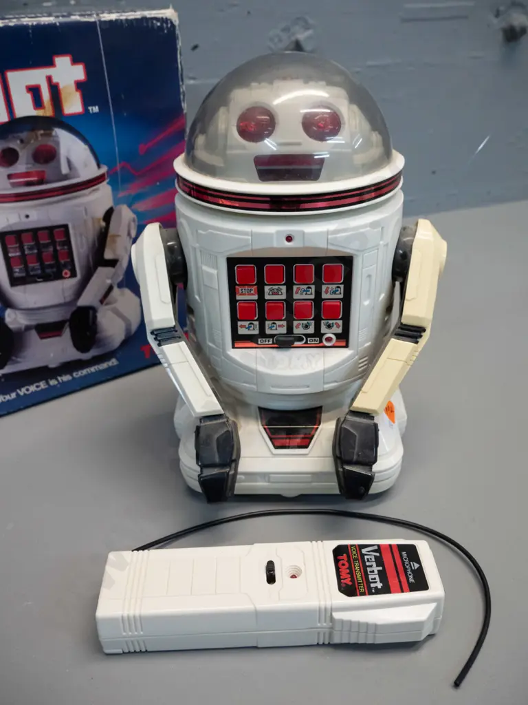 Verbot voice-control toy robot with remote, instructions and original box. Robot is H-230 W-140 D-150 Image 1++