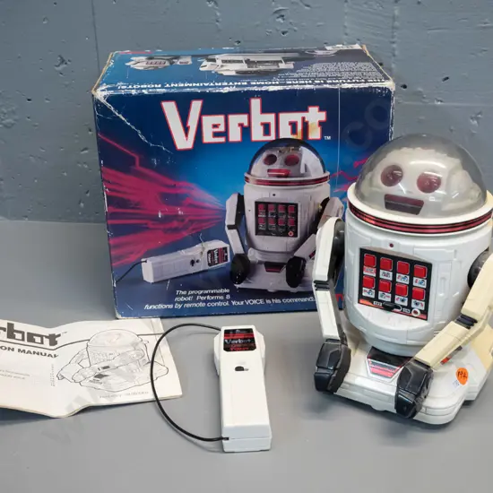 Verbot voice-control toy robot with remote, instructions and original box. Robot is H-230 W-140 D-150