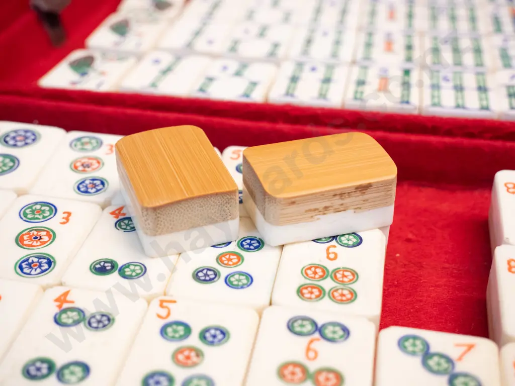 vintage mahjong set - some wear, parts of case in rough condition, pieces complete Image 1++