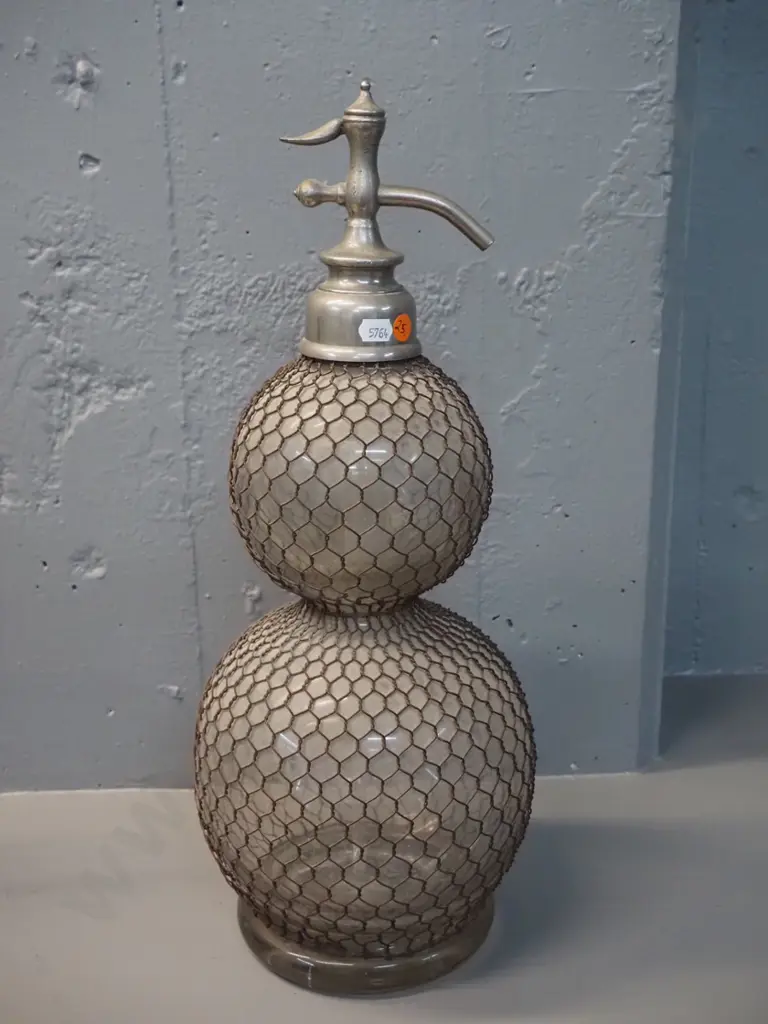 vintage double ball shape soda syphon with metal netting H-490 D-190 Image 1++