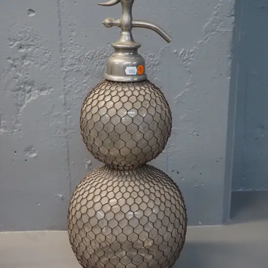 vintage double ball shape soda syphon with metal netting H-490 D-190