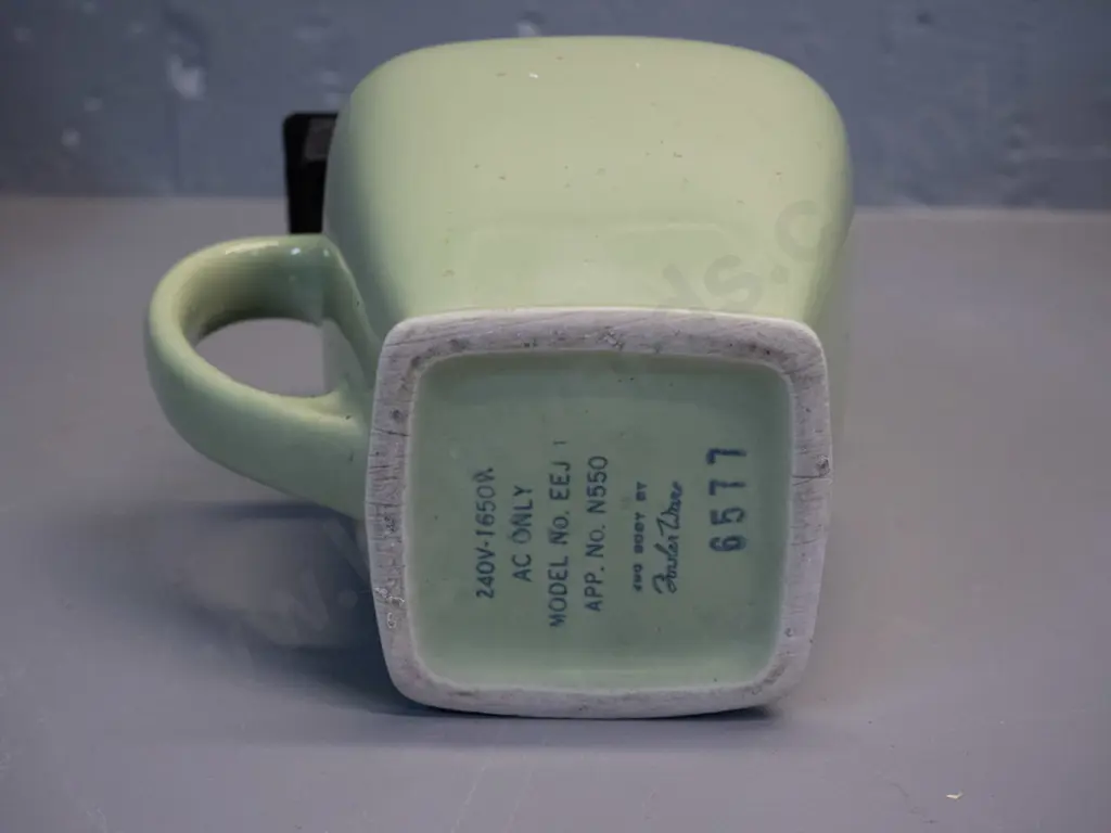 vintage Fowler ware Australian porcelain electric kettle with element and plastic lid - base marked Model EEJ1. H-180 Image 1++