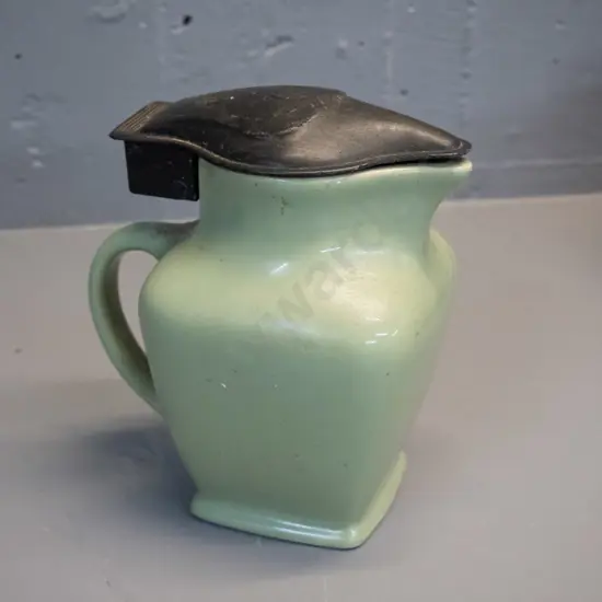 vintage Fowler ware Australian porcelain electric kettle with element and plastic lid - base marked Model EEJ1. H-180