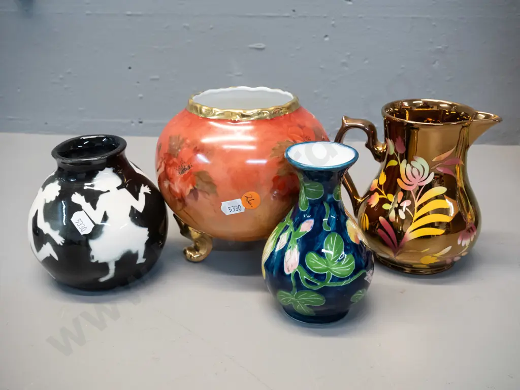 Wade gilt & hand painted jug, hand painted floral footed bowl H140 D140 & 2 vases, one with figural pattern and a Thai Image 1++