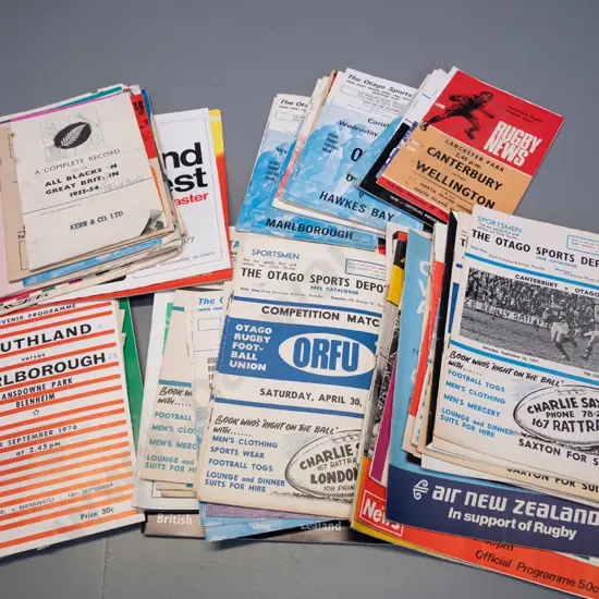 large collection of rugby programs and ephemera, from 1950s thru 1970s, mostly Southland & Otago