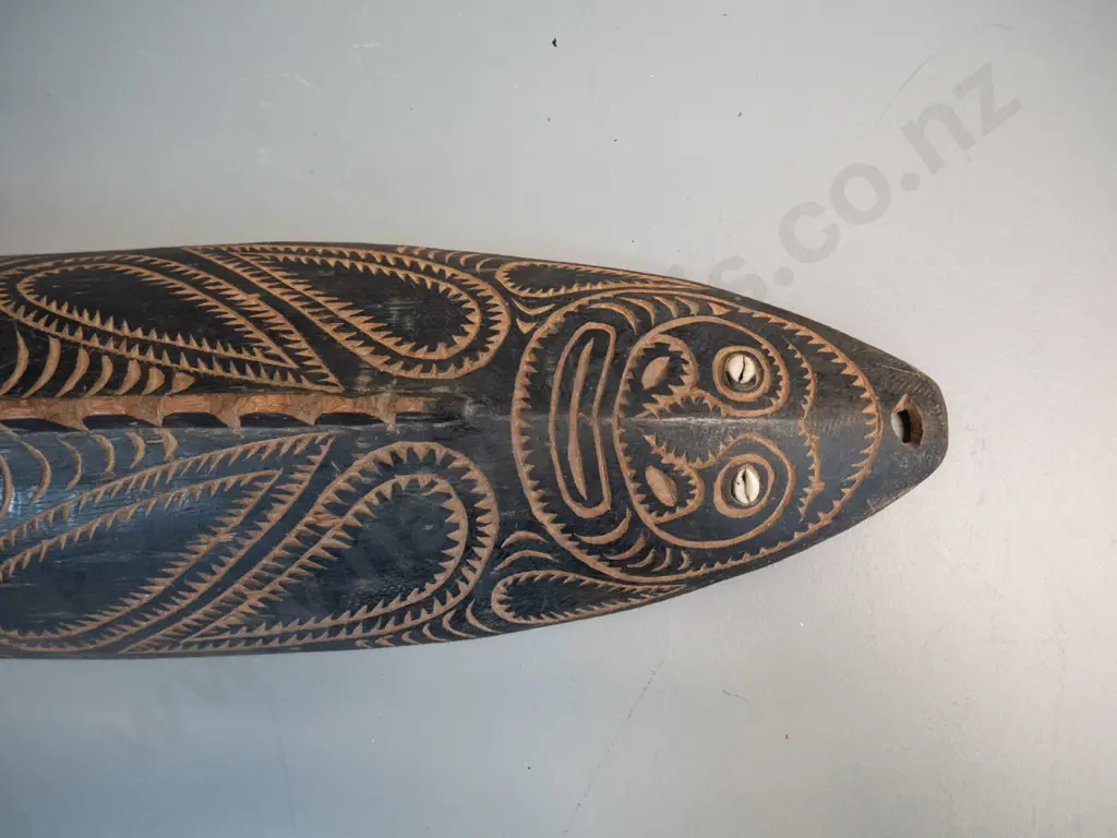 carved timber decorative wall mask with shell inset eyes H-700 W-210 Image 1++