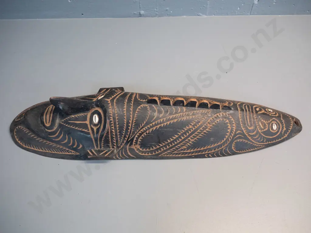 carved timber decorative wall mask with shell inset eyes H-700 W-210 Image 1++