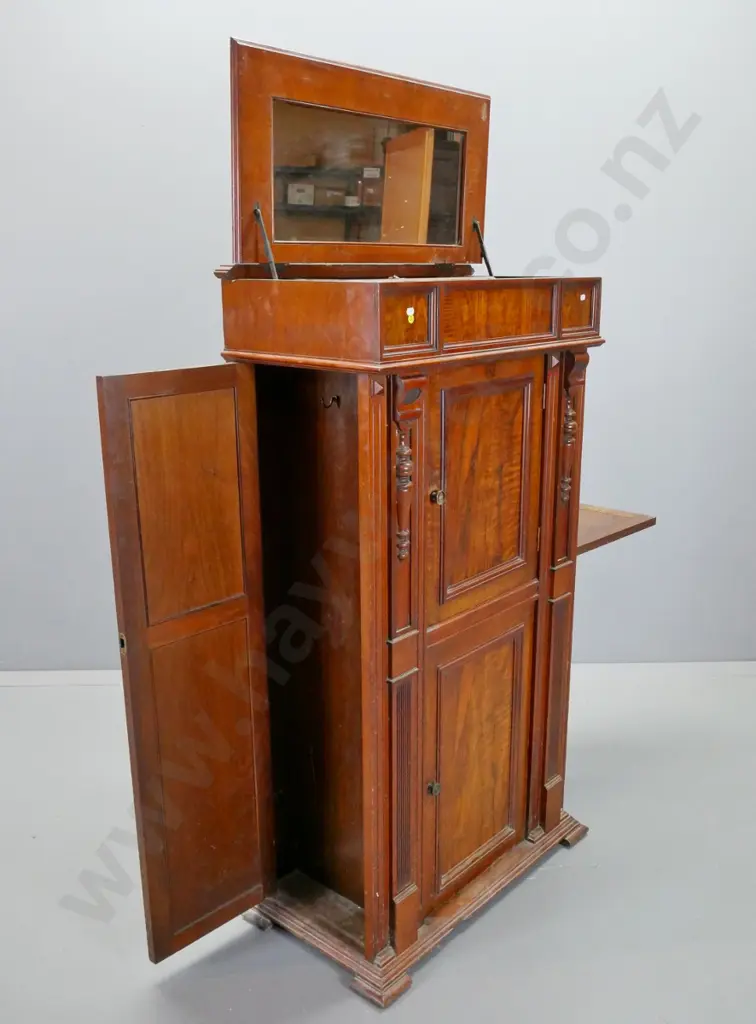 Victorian walnut cabin chest - plaque with maker's info C. Ash & Co. - with lift-up mirrored lid, lidded Image 1++