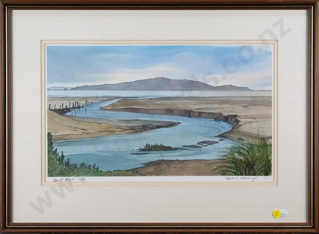 framed Peter G Leitch ltd edition 1/38 "Kapiti & estuary" H-240 W-400 Image 1++