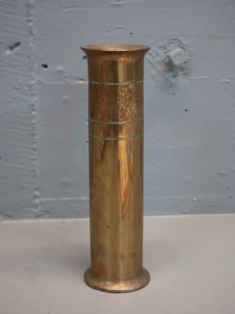 heavy brass shell case vase with tooled decoration H-220 D-60 Image 1++