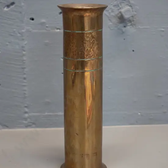 heavy brass shell case vase with tooled decoration H-220 D-60