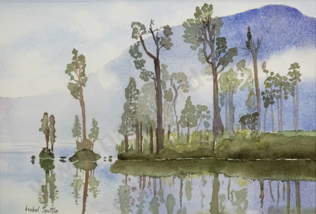 Isobel Spittle - framed watercolour "Lake Brunnner Westland" H-180  W-260 Image 1++