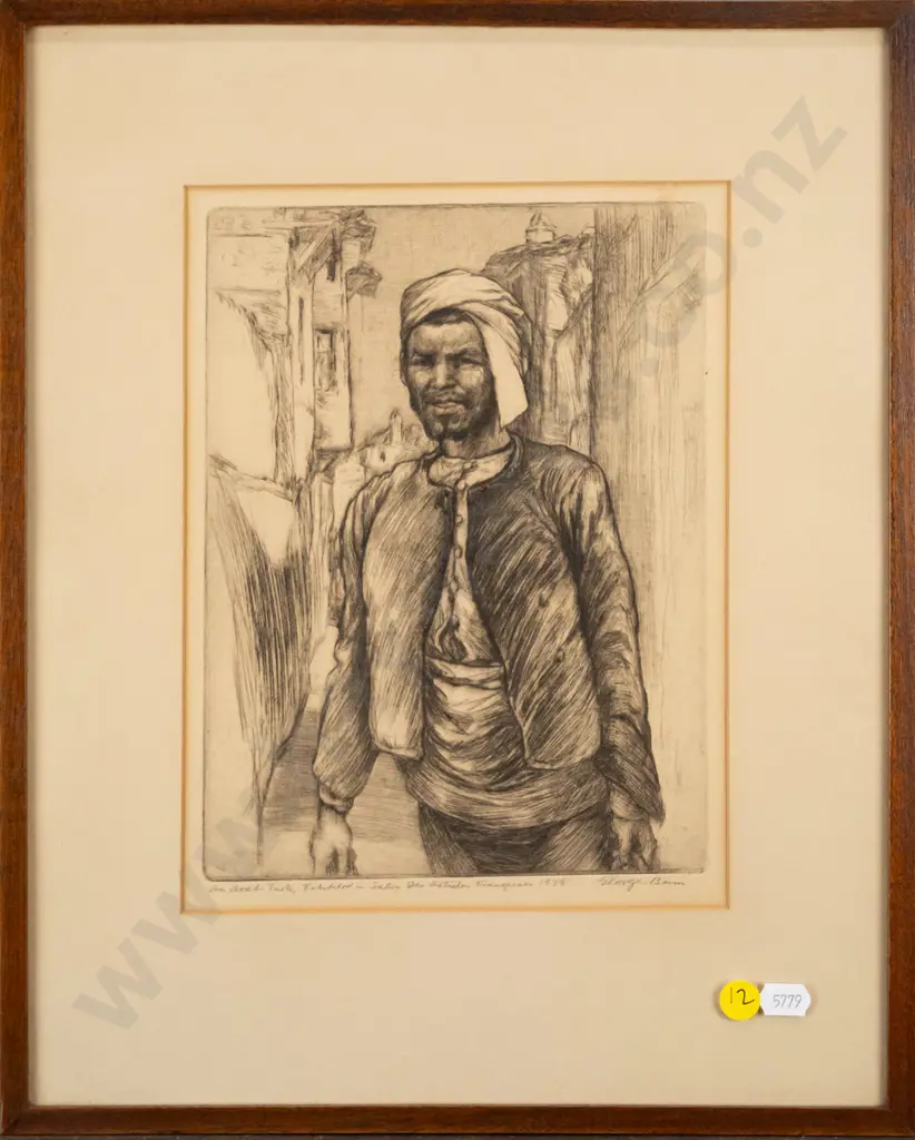 George Bain 1925 -framed etching "An Arab-Turk" H-230 W-170 Image 1++