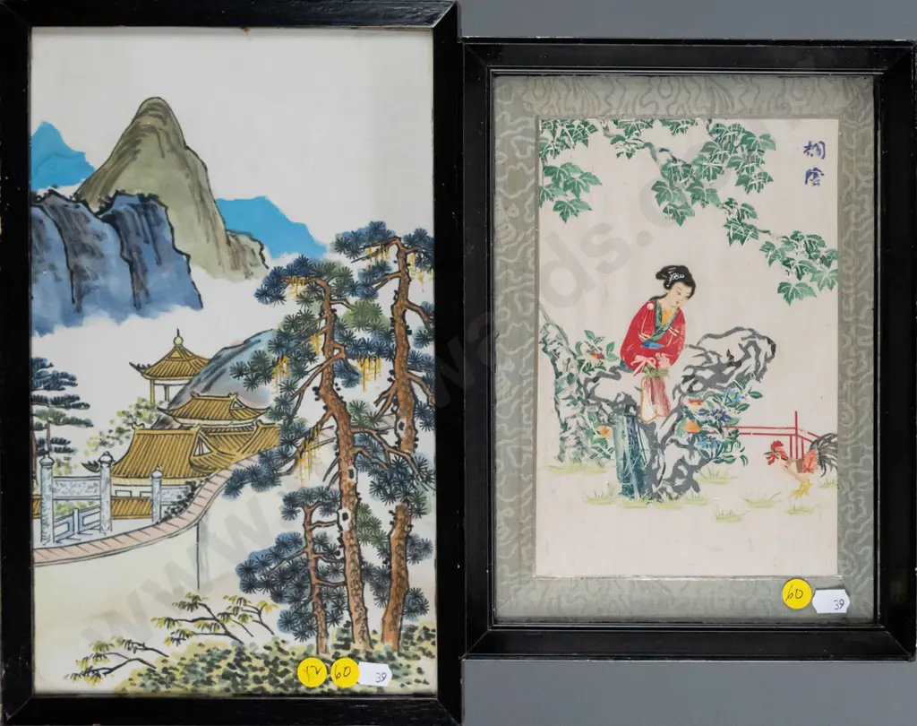 Japanese watercolour  on silk  (slight creasing), Japanese mixed media on silk (slight markings) largest  H-320 W-190 Image 1++