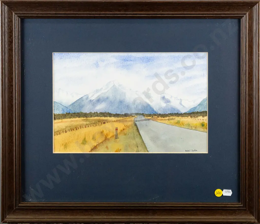 Isobel Spittle - framed watercolour "The road to Mount Cook" H-180 W-280 Image 1++