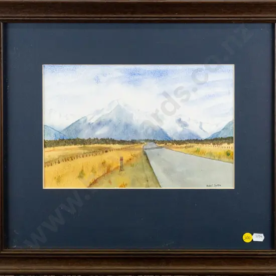 Isobel Spittle - framed watercolour "The road to Mount Cook" H-180 W-280