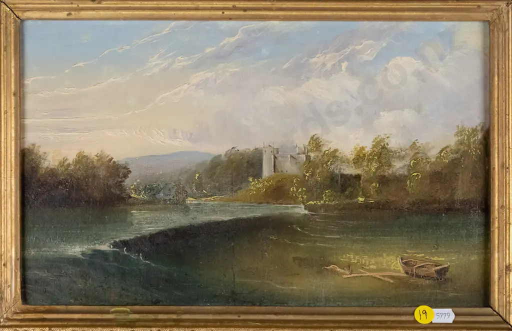 gilt framed oil "Dunne Castle Stirlingshire" H-200 W-330 Image 1++
