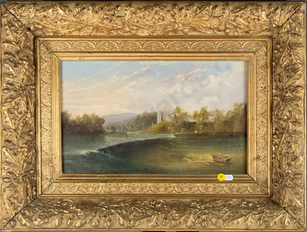 gilt framed oil "Dunne Castle Stirlingshire" H-200 W-330 Image 1++